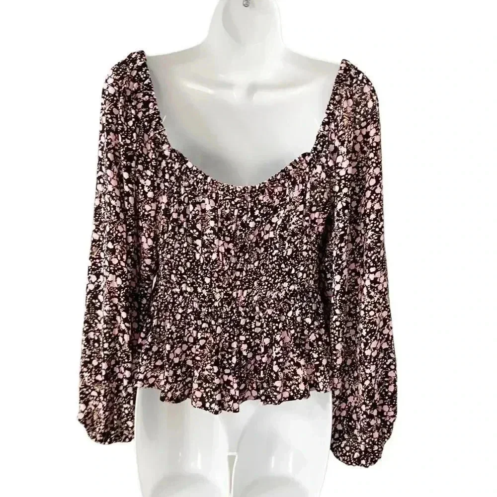 J.Crew Puff-sleeve drapey crepe top in fall garden floral size Small